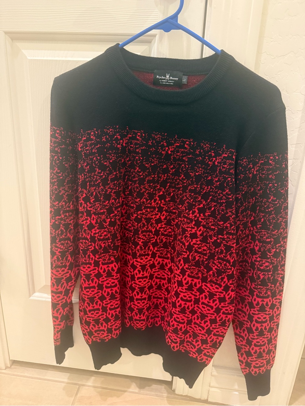 Men’s Psycho Bunny Black and Red Gradient Crewneck Sweater